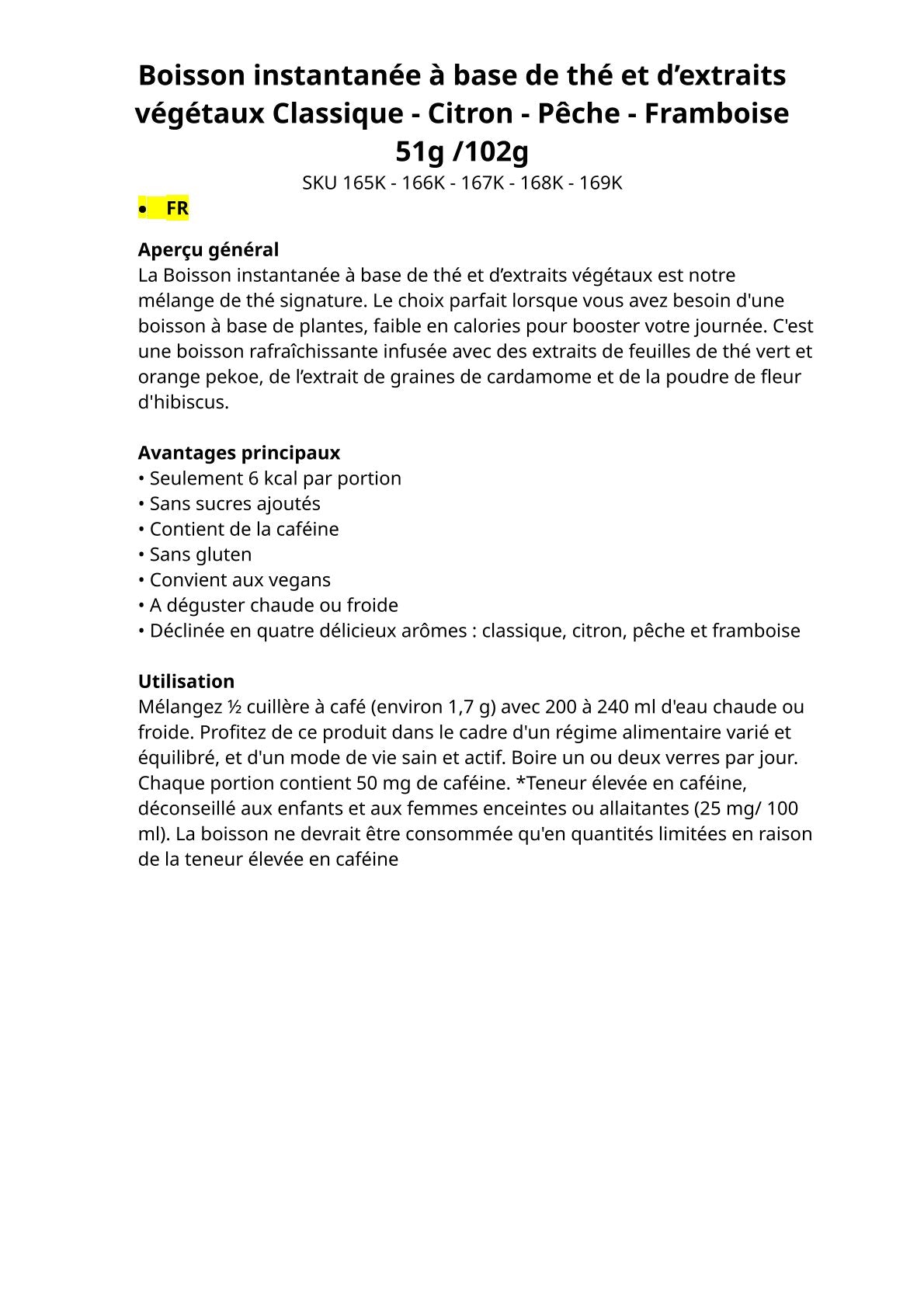Boissons instantanées "thé" (VE)